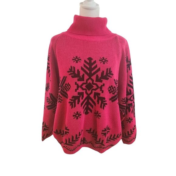 Sam & Max Vintage 90s Sweater Pink Snowflake Turtleneck Women's Size Medium - Picture 1 of 10
